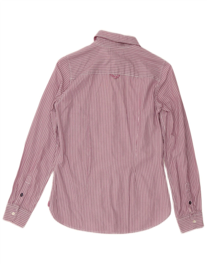 Camisa feminina Tommy Hilfiger com babados na frente EUA 4 pequenas listras roxas