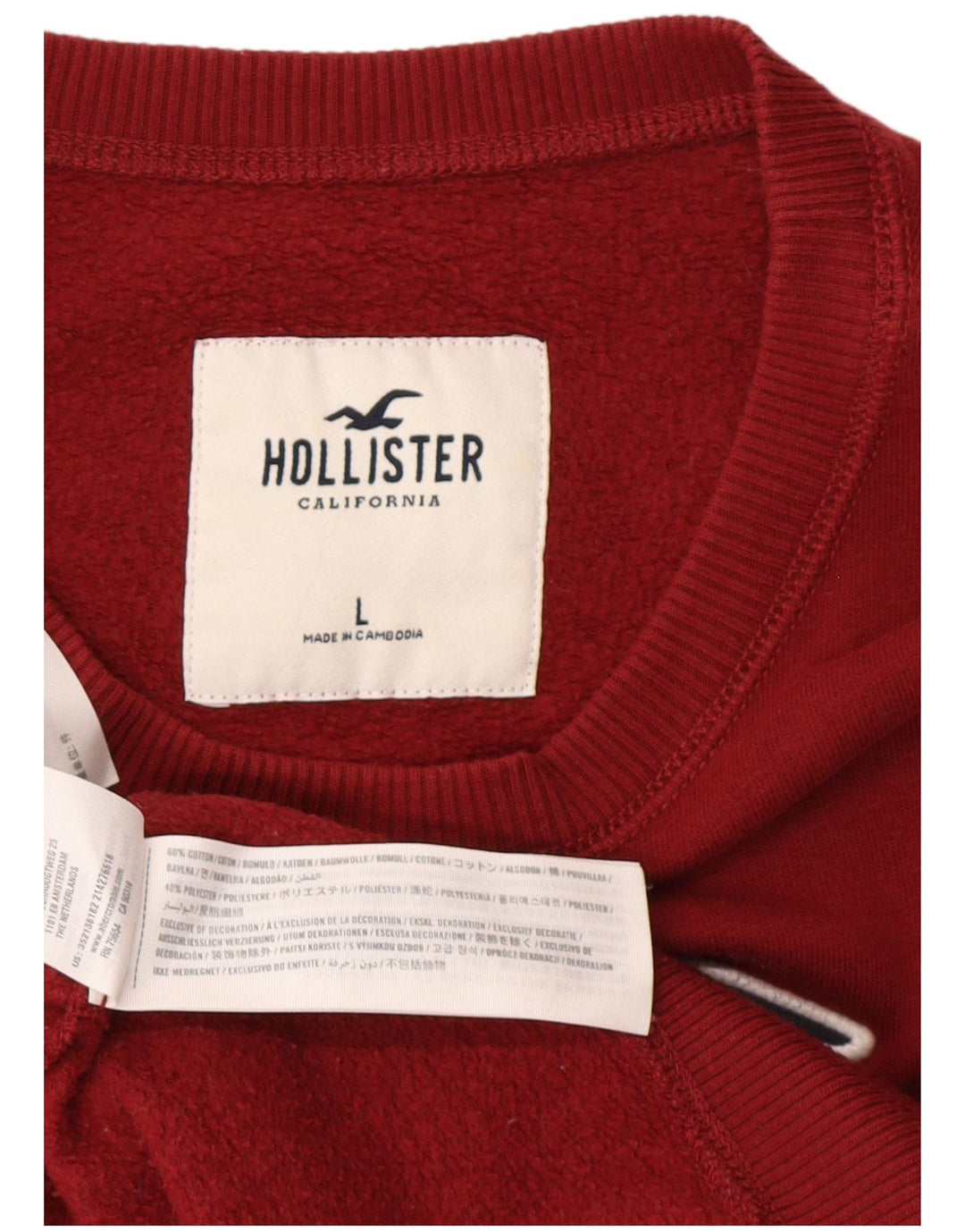 Suéter gráfico masculino HOLLISTER grande algodão Borgonha