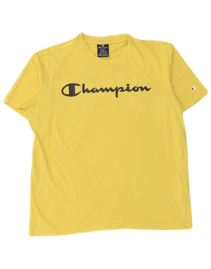 CHAMPION Mens Graphic T-Shirt Top Small Yellow Cotton