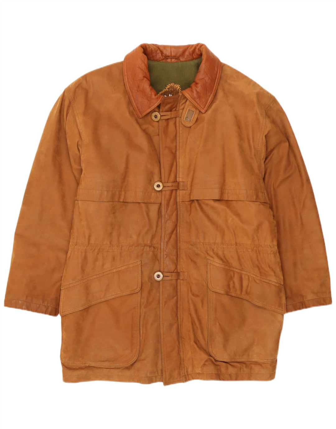 Jaqueta corta-vento de couro masculina vintage IT 46 couro marrom pequeno