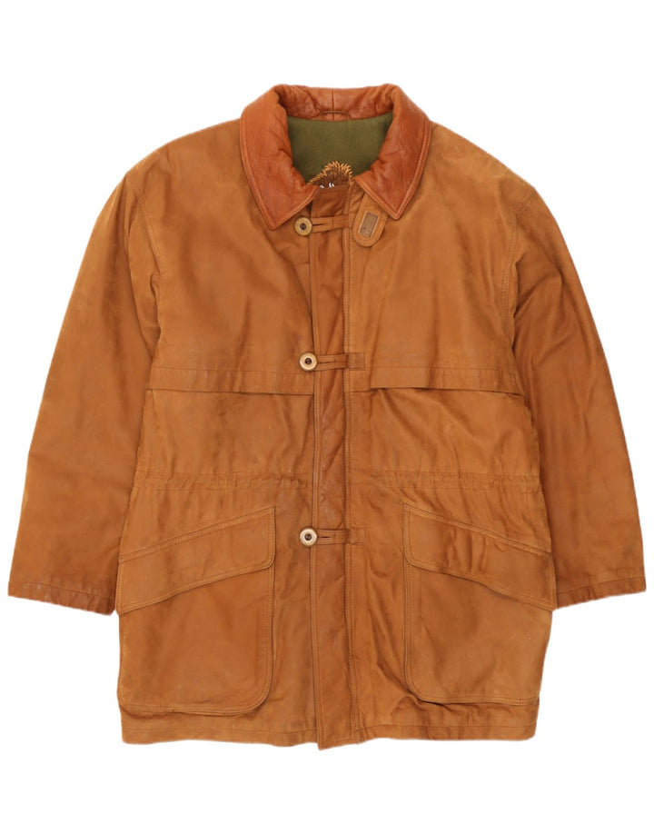 Jaqueta corta-vento de couro masculina vintage IT 46 couro marrom pequeno