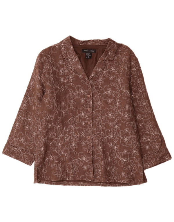 Jaqueta blazer feminina Anne Carson manga 3/4 Reino Unido 16 grande marrom floral