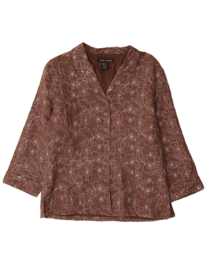 Jaqueta blazer feminina Anne Carson manga 3/4 Reino Unido 16 grande marrom floral