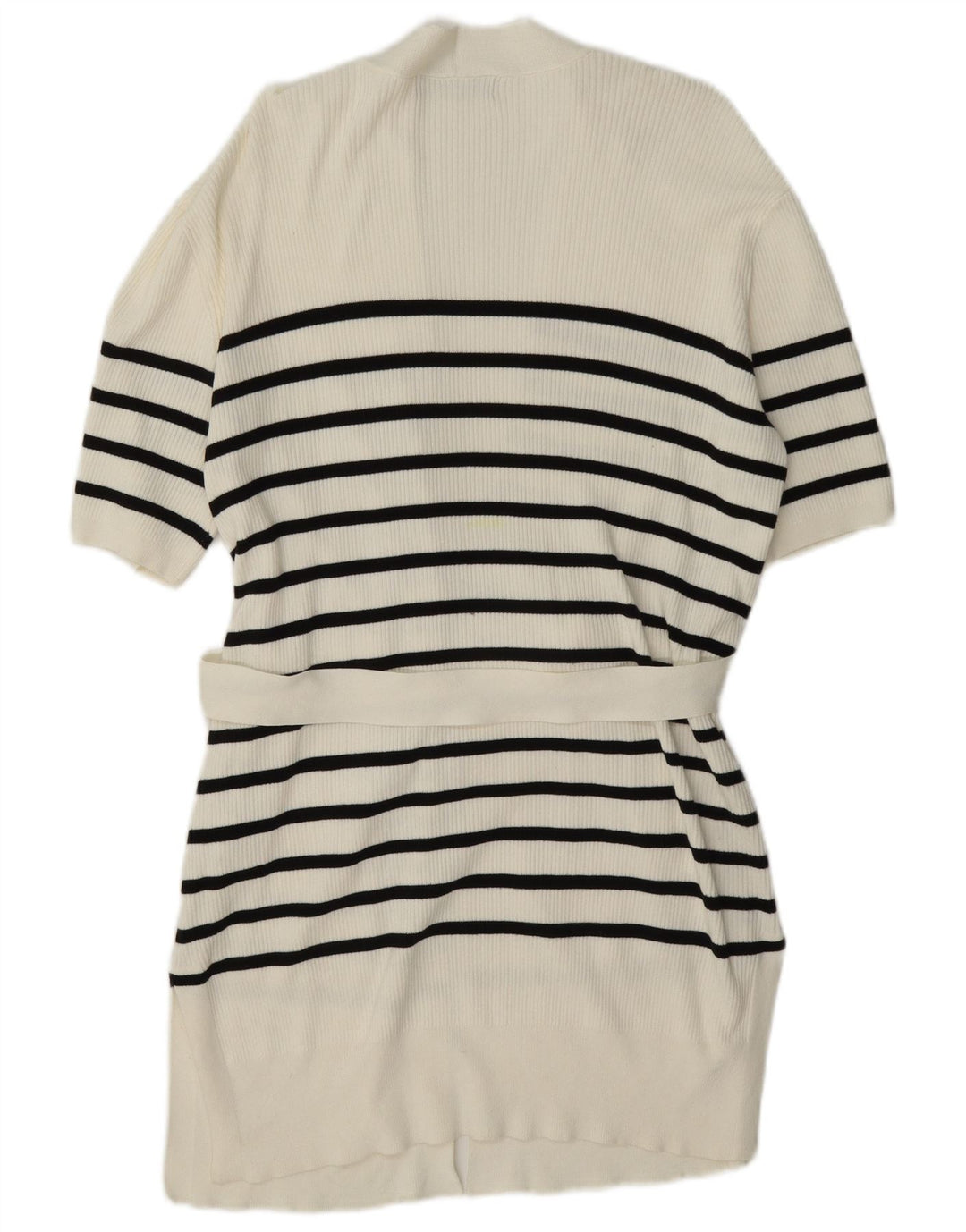 Suéter cardigã feminino Longline Marks & Spencer Reino Unido 14 listrado branco médio