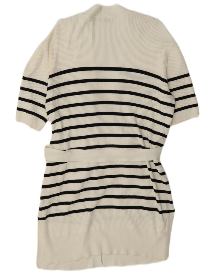Suéter cardigã feminino Longline Marks & Spencer Reino Unido 14 listrado branco médio
