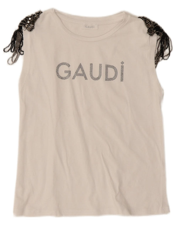 Colete gráfico feminino Gaudi Top UK 10 pequeno branco