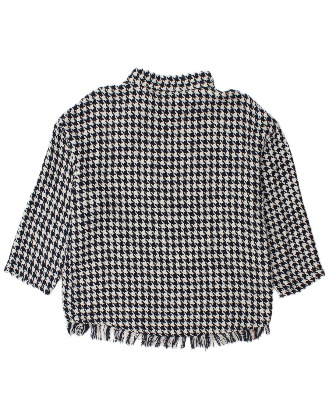 Suéter feminino Zara com gola redonda e botão, Reino Unido 14, médio, azul marinho, houndstooth