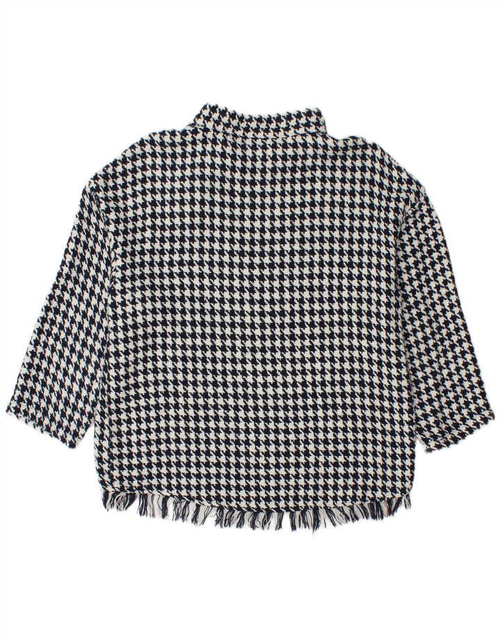 Suéter feminino Zara com gola redonda e botão, Reino Unido 14, médio, azul marinho, houndstooth