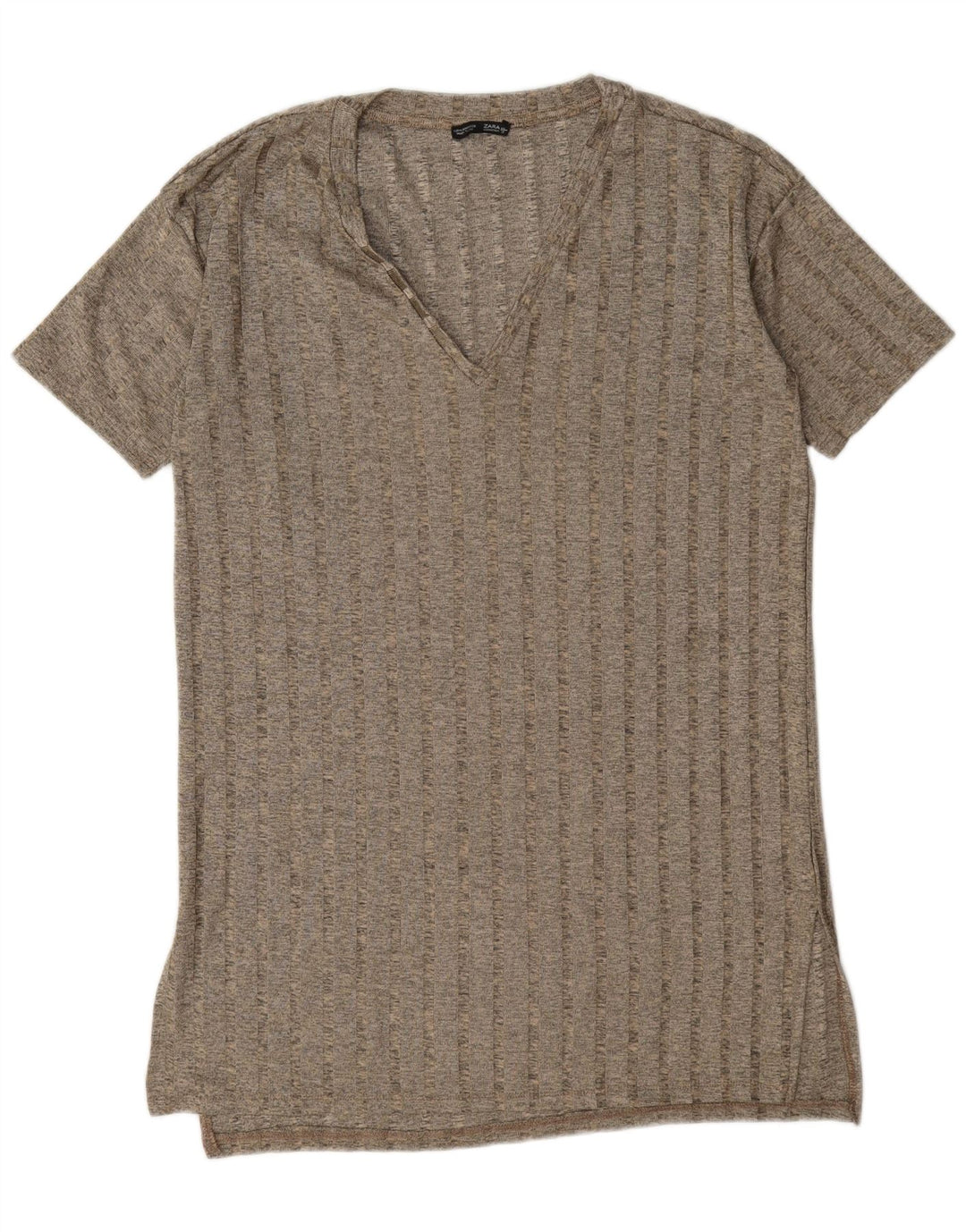 Vestido camiseta feminino grande Zara Reino Unido 14 listrado cinza médio