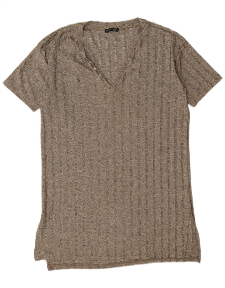 Vestido camiseta feminino grande Zara Reino Unido 14 listrado cinza médio