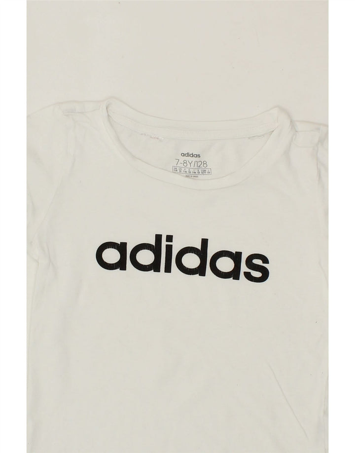 ADIDAS Girls Graphic T-Shirt Top 7-8 Years White Vintage Adidas and Second-Hand Adidas from Messina Hembry 