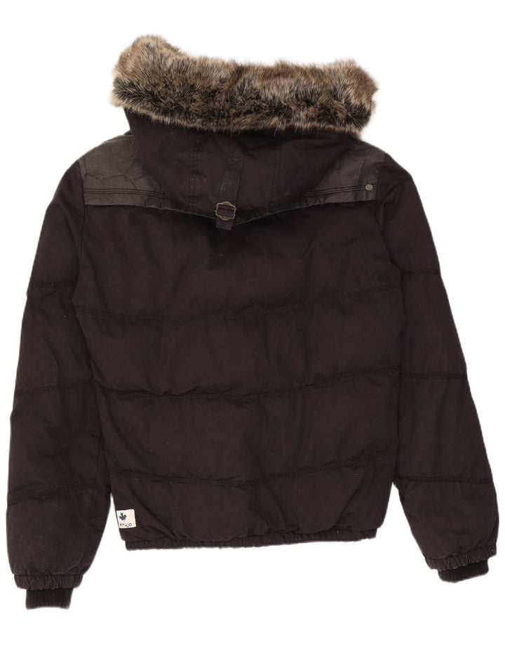Jaqueta masculina acolchoada com capuz KHUJO UK 40 grande poliéster colorblock preto