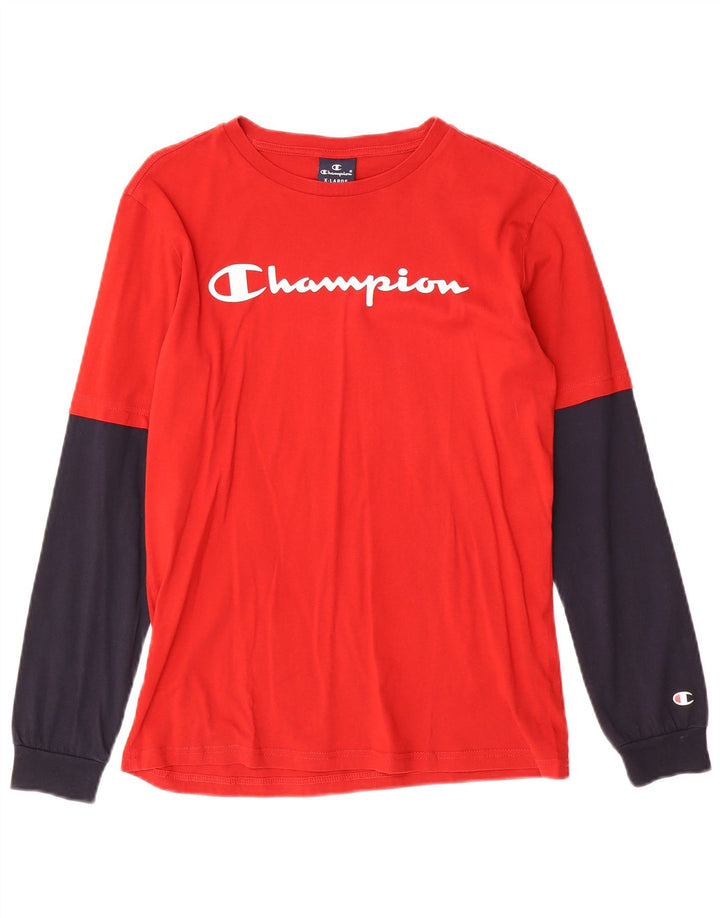 CHAMPION Boys Graphic Top Manga Comprida 13-14 Anos XL Vermelho Colorblock