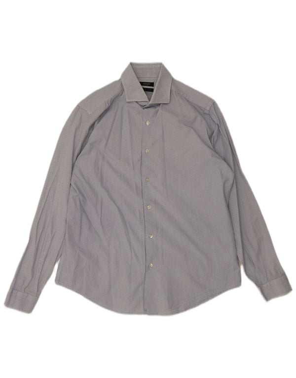 Camisa masculina Liu Jo Slim Fit tamanho 40 algodão geométrico azul médio