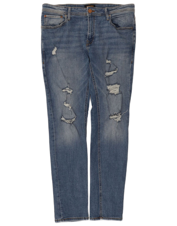 Jeans masculinos Jack & Jones desgastados slim W36 L32 algodão azul