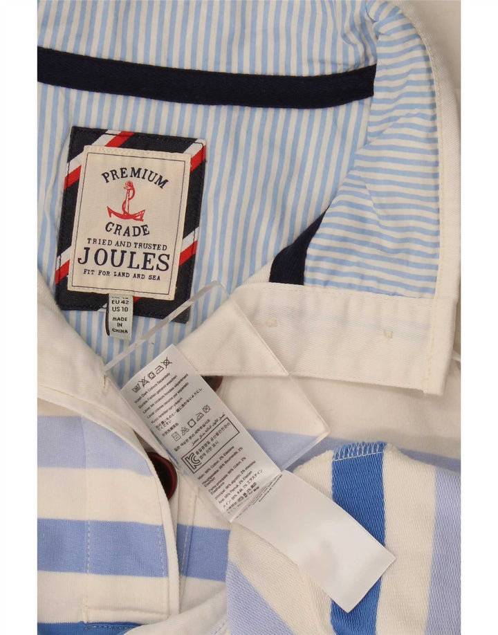 Suéter feminino Joules com gola redonda e botão UK 14 listrado branco grande