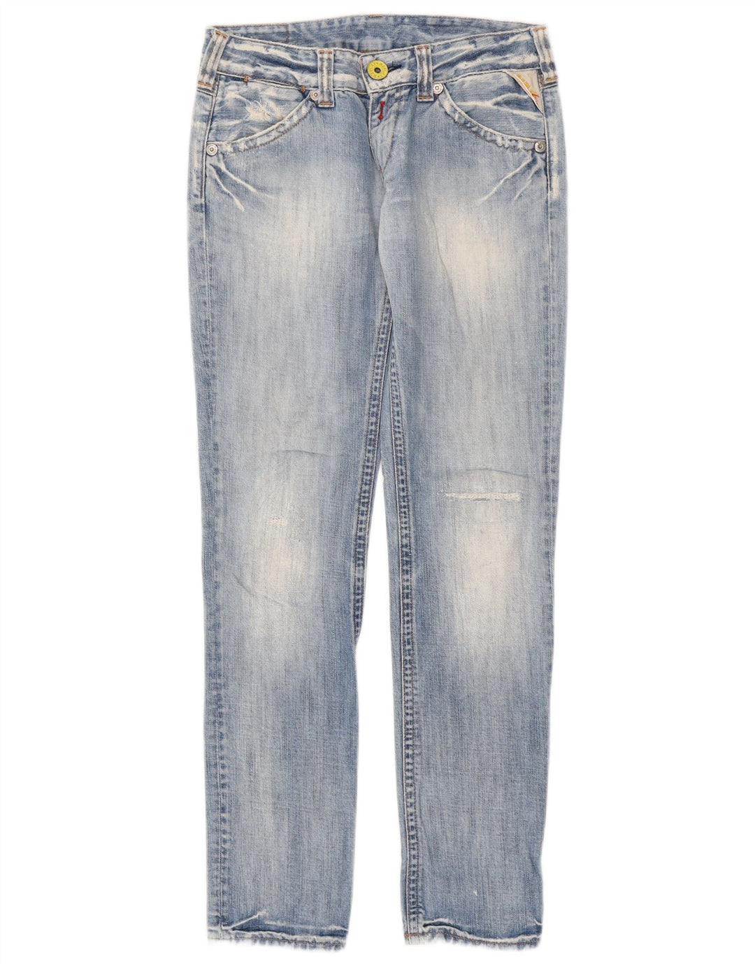 Replay Calça jeans feminina desgastada slim W27 L32 azul algodão