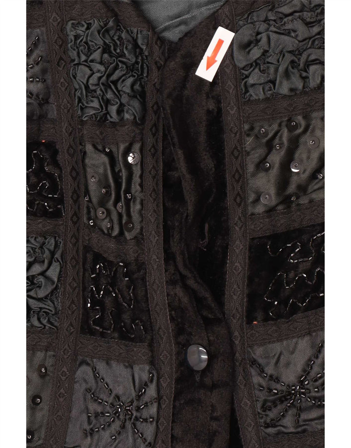 Jaqueta Bolero de Veludo Feminina Vintage Reino Unido 12 Patchwork Preto Médio