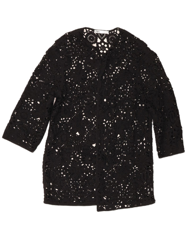 Suéter cardigã feminino oversized longline Zara Reino Unido 6 XS preto floral