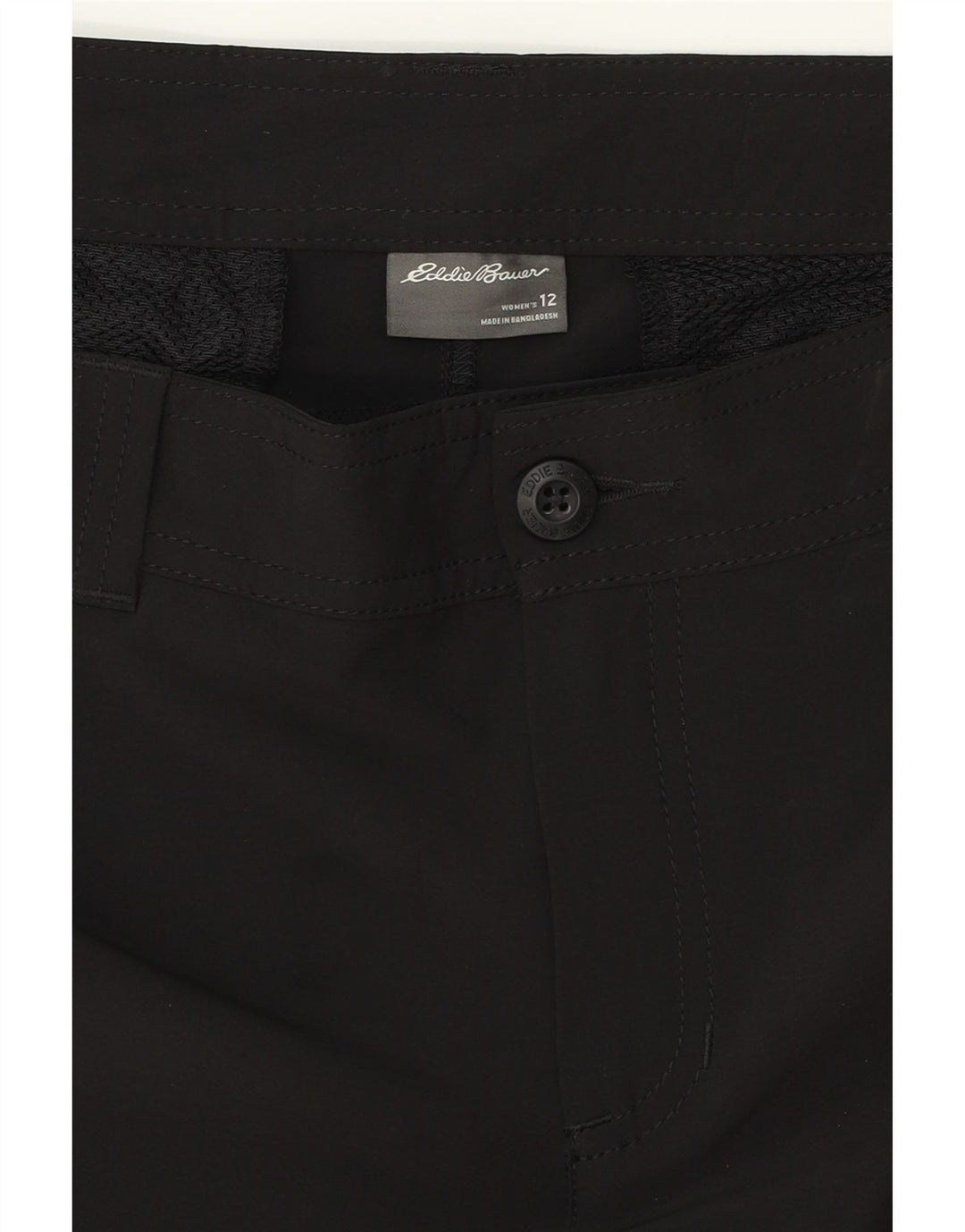 EDDIE BAUER Shorts Chino feminino EUA 12 grande W34 poliéster preto