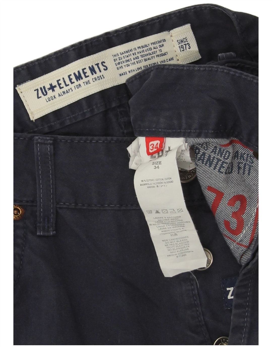 Calça feminina reta casual Zu Elements W34 L28 algodão azul marinho
