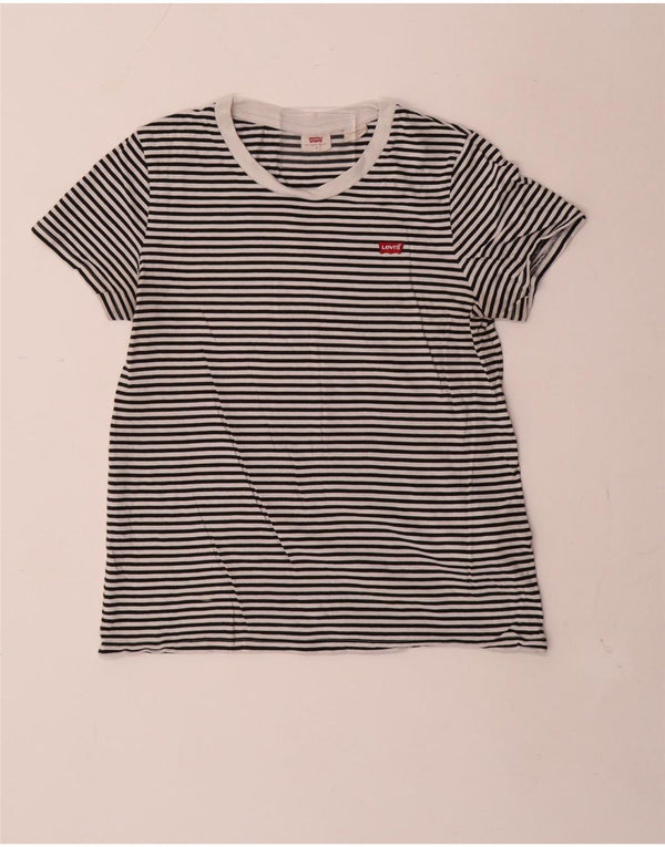 Camiseta feminina Levi's Top UK 10 pequena listrada preta de algodão