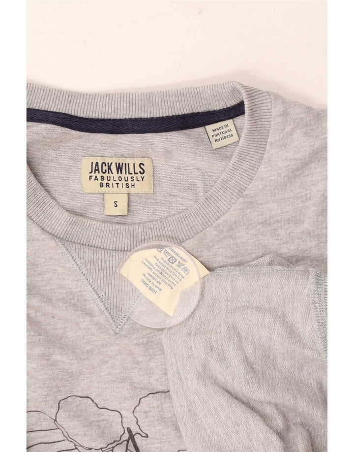 Jack Wills moletom gráfico masculino jumper pequeno algodão cinza