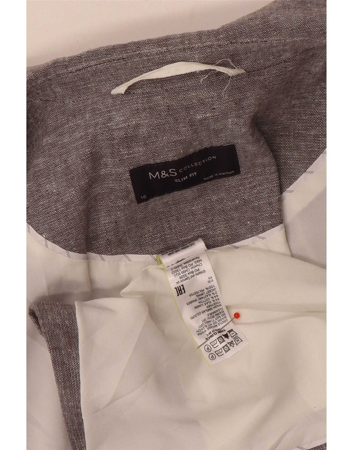 Jaqueta blazer feminina Marks & Spencer com 1 botão Slim Fit Reino Unido 16 grande cinza