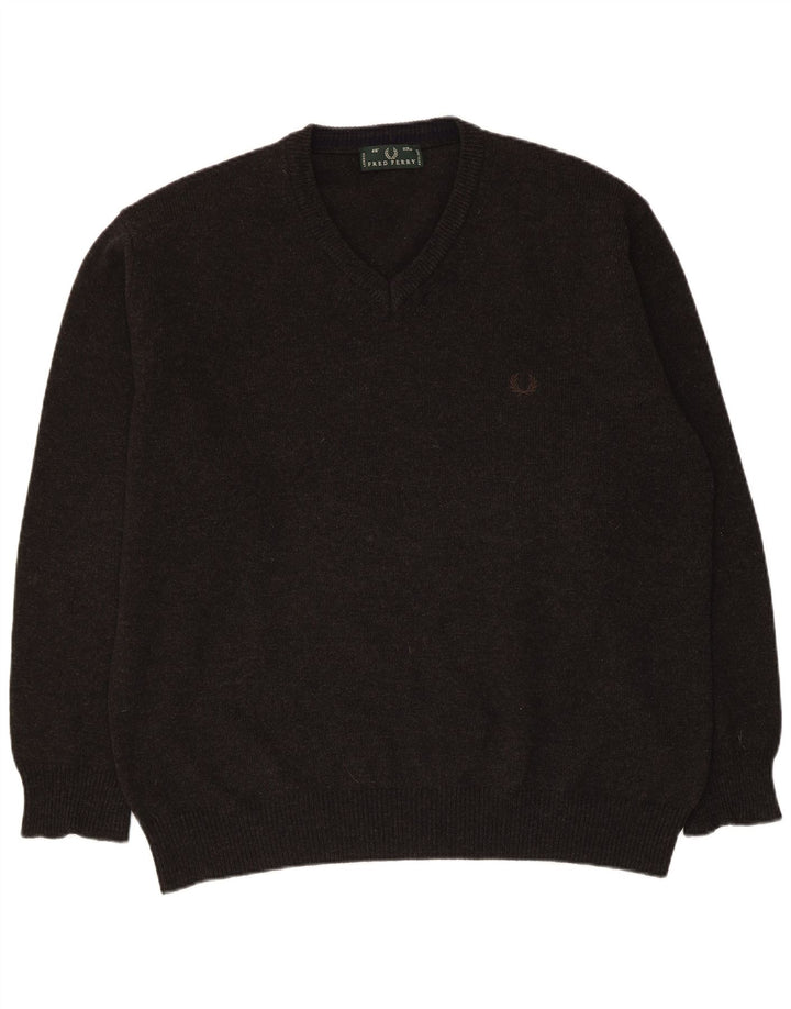 Suéter masculino Fred Perry com decote em V grande lã cinza