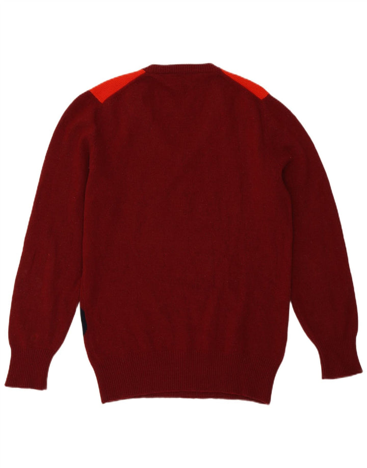 Suéter masculino vintage com decote em V médio Borgonha Argyle/lã de cordeiro diamante