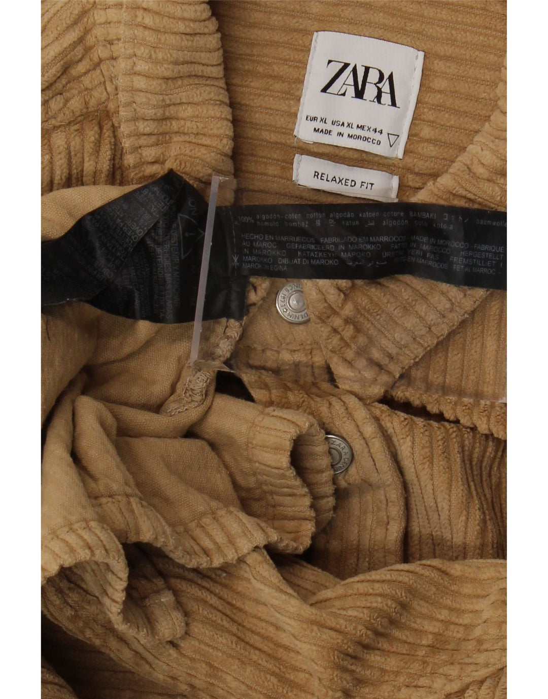 Zara Camisa masculina de veludo cotelê com ajuste relaxado XL algodão bege