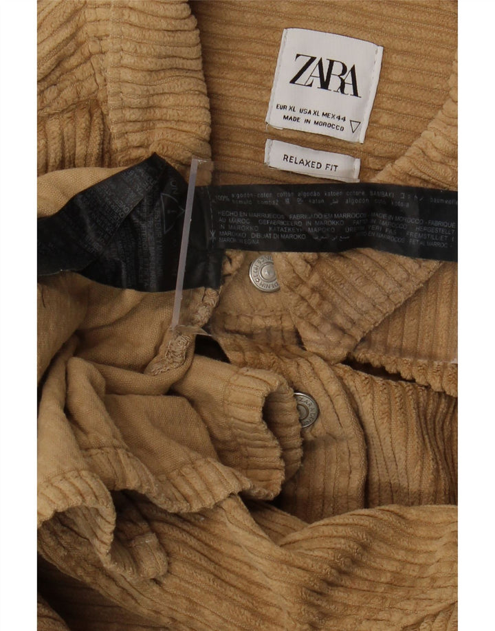 Zara Camisa masculina de veludo cotelê com ajuste relaxado XL algodão bege