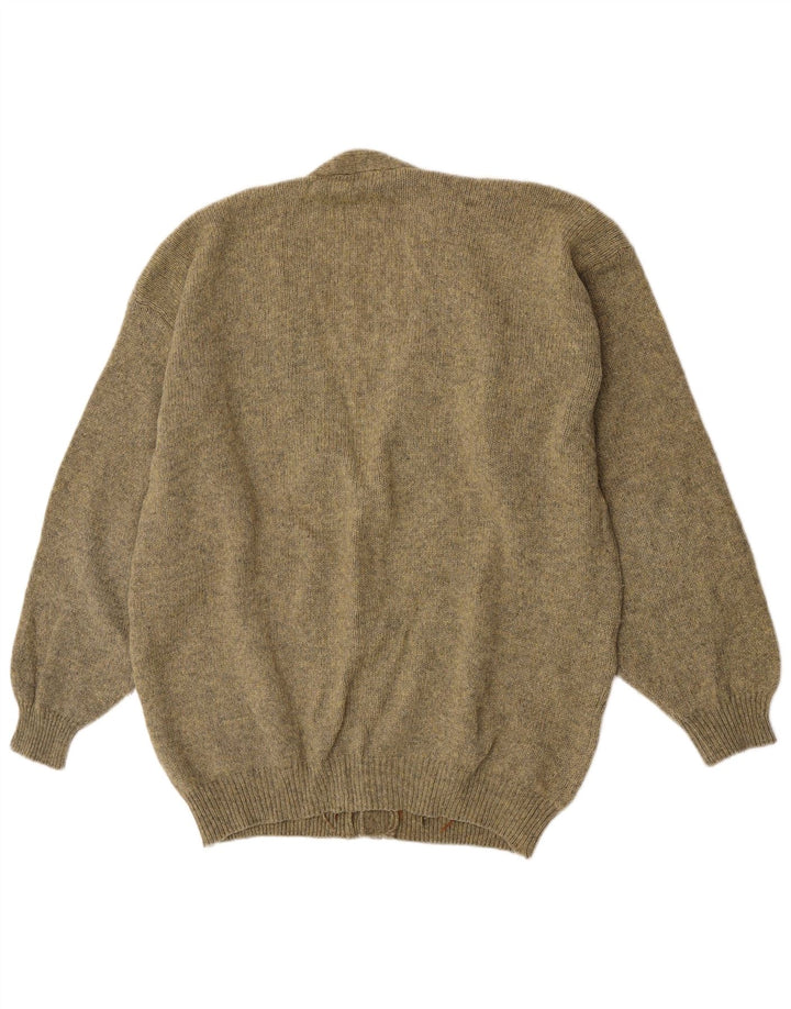 Suéter Cardigan Masculino Vintage XL Cáqui Argyle/Lã Diamante