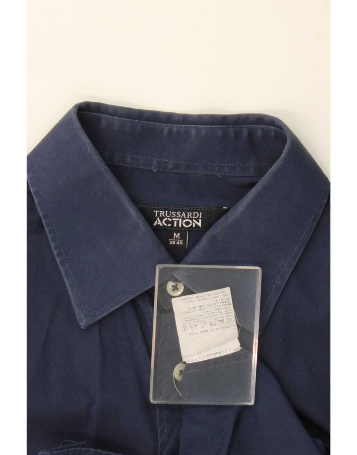 Camisa masculina Trussardi tamanho 39/40 algodão azul marinho médio