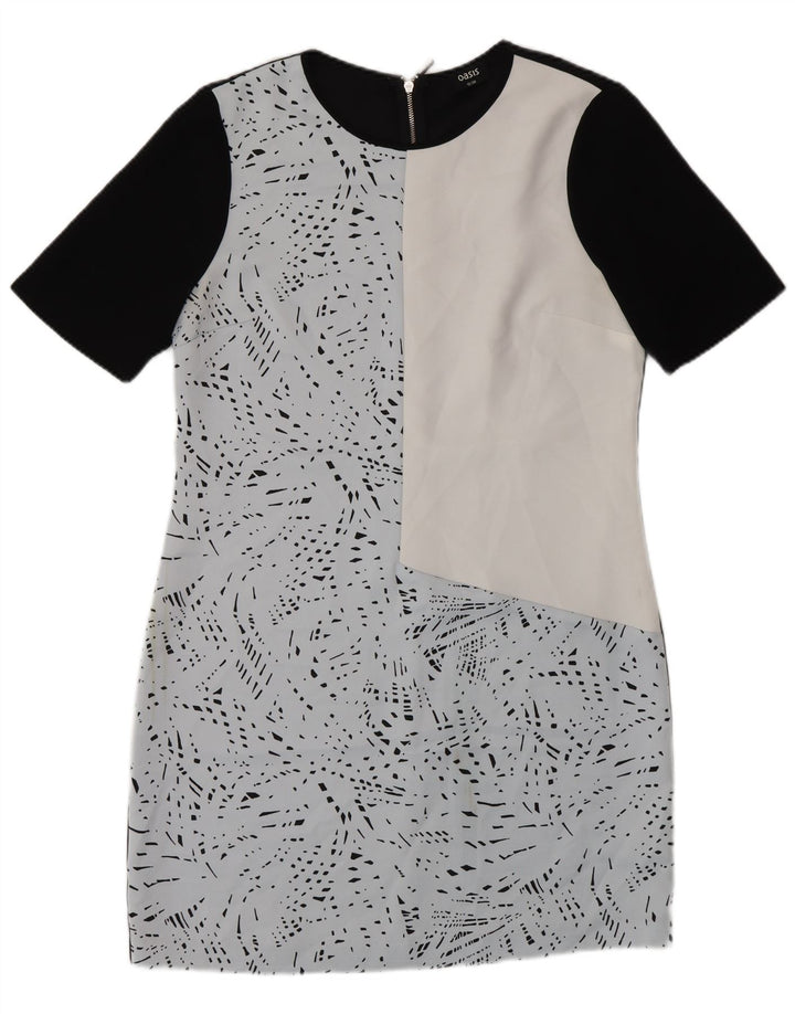 Vestido feminino Oasis com bainha com padrão abstrato Reino Unido 12 bloco colorido azul médio