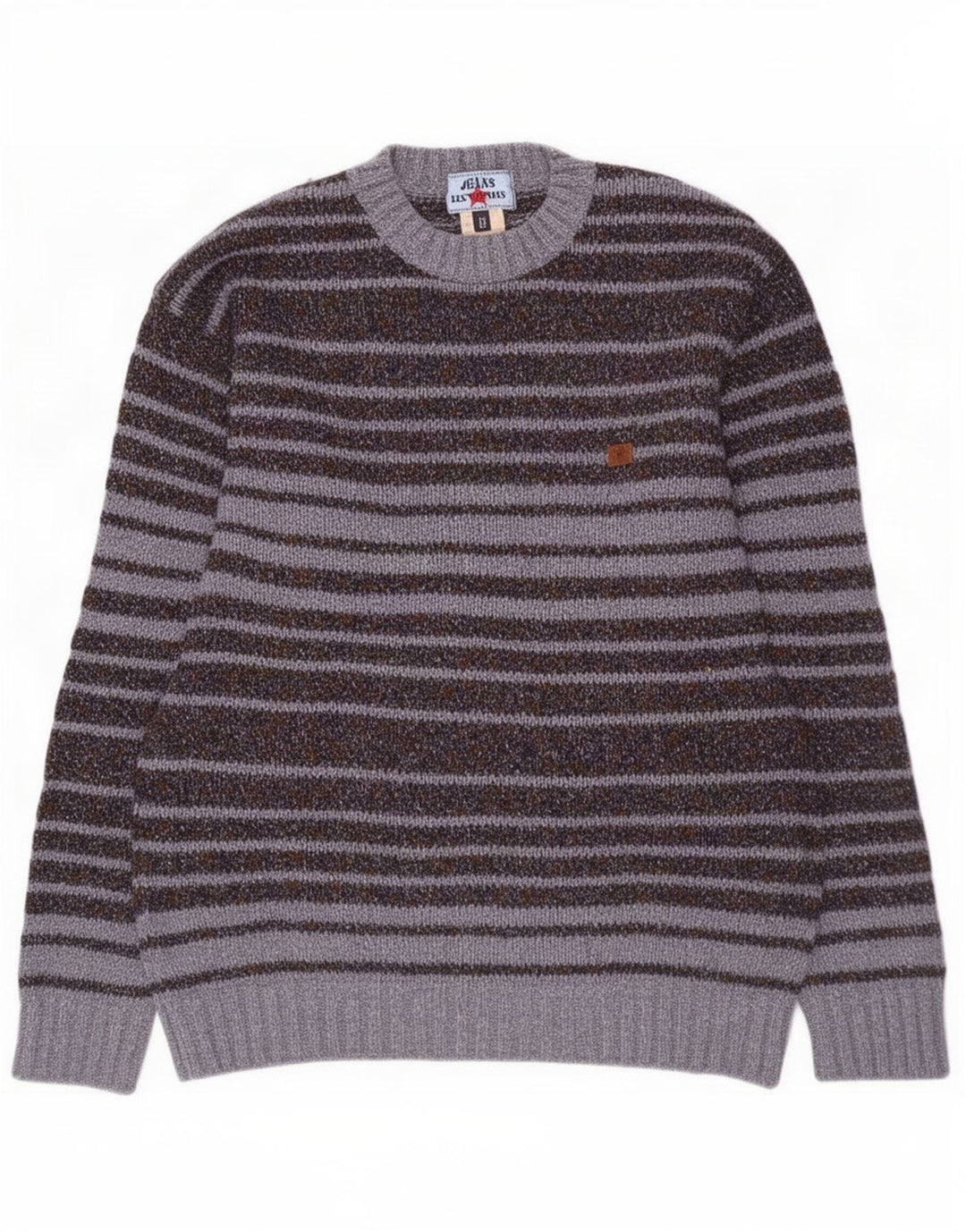 Suéter masculino Les Copains com gola redonda IT 50 lã listrada cinza médio