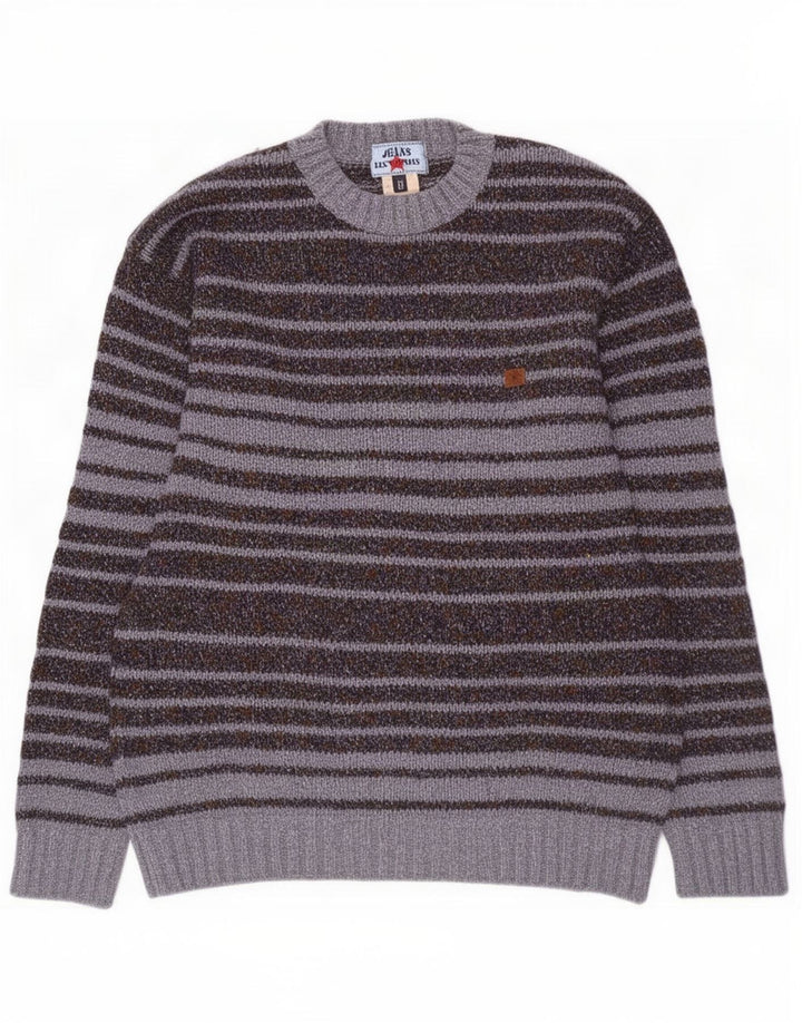 Suéter masculino Les Copains com gola redonda IT 50 lã listrada cinza médio