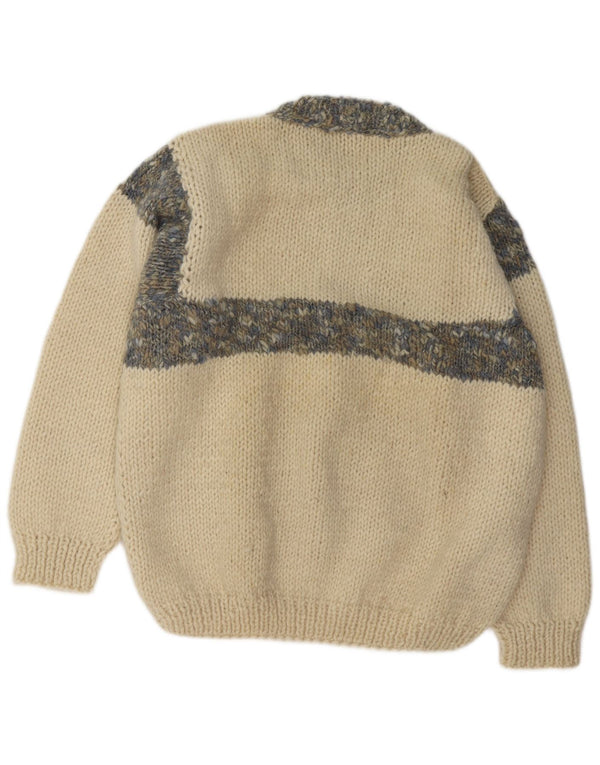 Vintage Mens Crew Neck Jumper Sweater Large Off White Colourblock