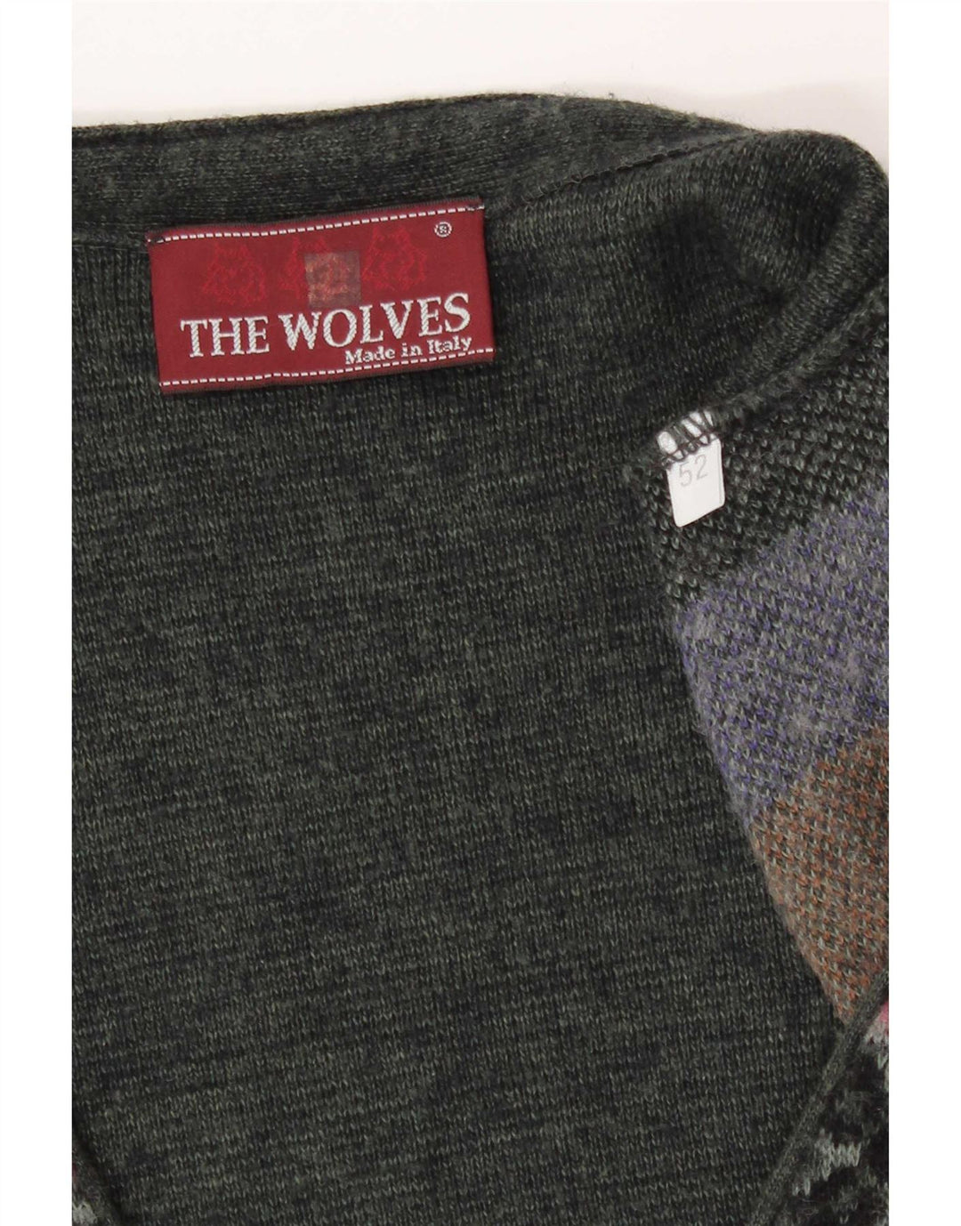Colete de malha masculino vintage IT 52 grandes retalhos cáqui