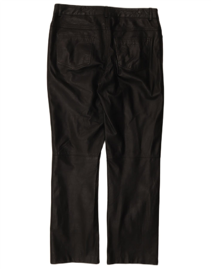 Calça feminina de couro reto Ricano W34 L30 couro preto