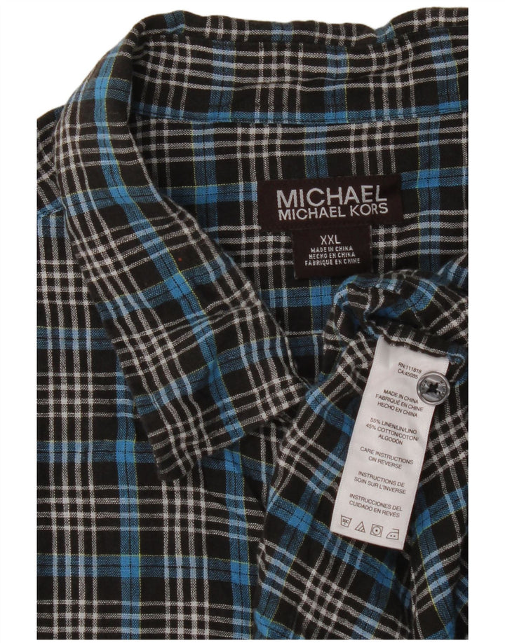 Camisa masculina de manga curta Michael Kors 2XL linho xadrez azul
