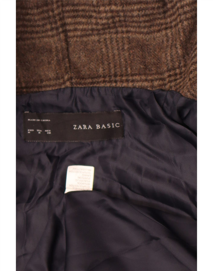 Jaqueta bomber aberta com capuz feminino Zara Reino Unido 14 poliéster xadrez marrom médio