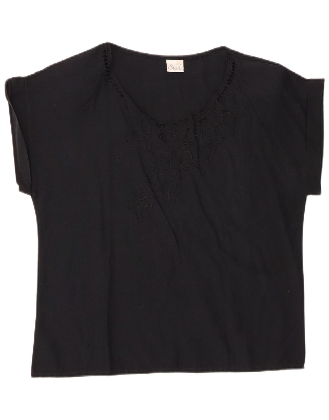 Blusa feminina VINTAGE Top IT 44 algodão floral preto médio