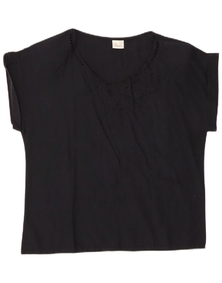 Blusa feminina VINTAGE Top IT 44 algodão floral preto médio
