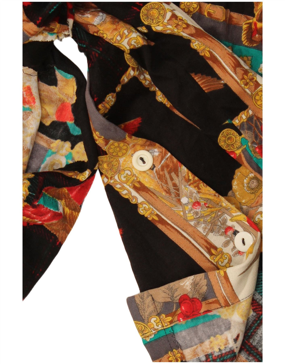 Blusa feminina vintage com estampa abstrata UK 16 grande preta