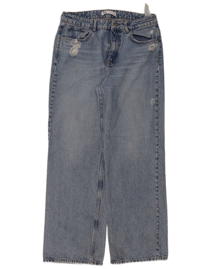 Zara Calça jeans feminina cintura alta solta EU 42 grande W32 L31 azul