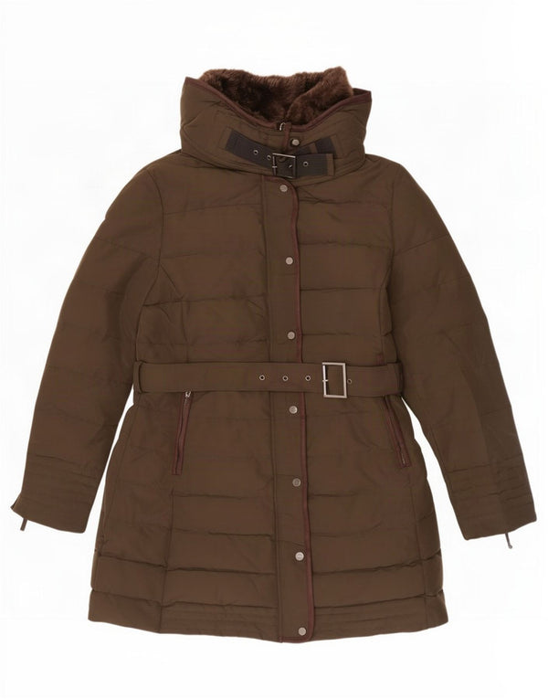 Jaqueta acolchoada com capuz feminina Zara UK 18 XL cáqui poliéster