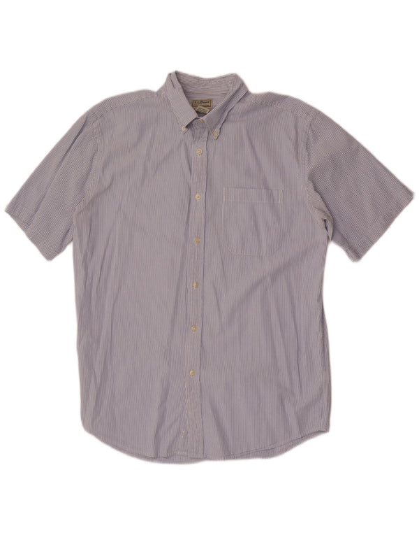 Camisa masculina de manga curta L.L.Bean de algodão listrado azul médio