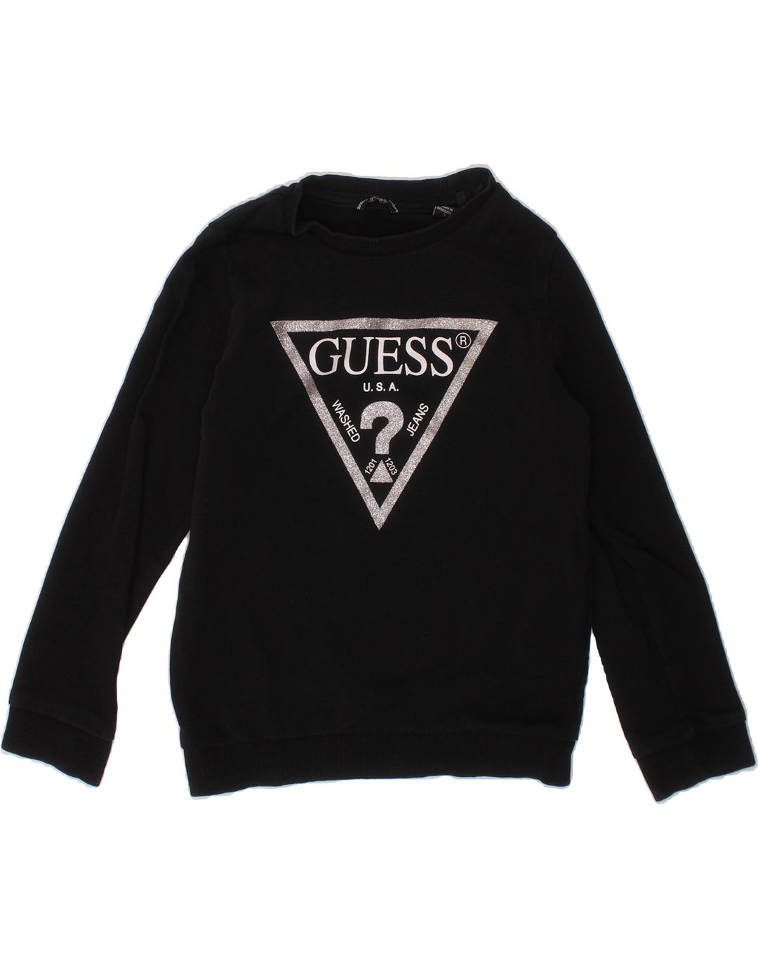 GUESS Girls Graphic Sweatshirt Jumper 6-7 Years Black Cotton Vintage Guess and Second-Hand Guess from Messina Hembry 