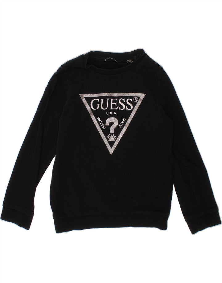 GUESS Girls Graphic Sweatshirt Jumper 6-7 Years Black Cotton Vintage Guess and Second-Hand Guess from Messina Hembry 